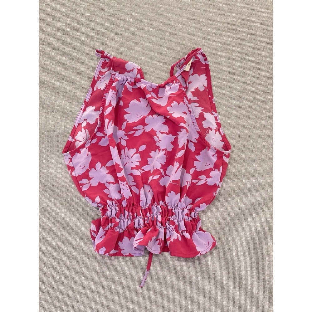 Pink Floral Smocked Peplum Top‎ Tie Detail Paper Crane Small